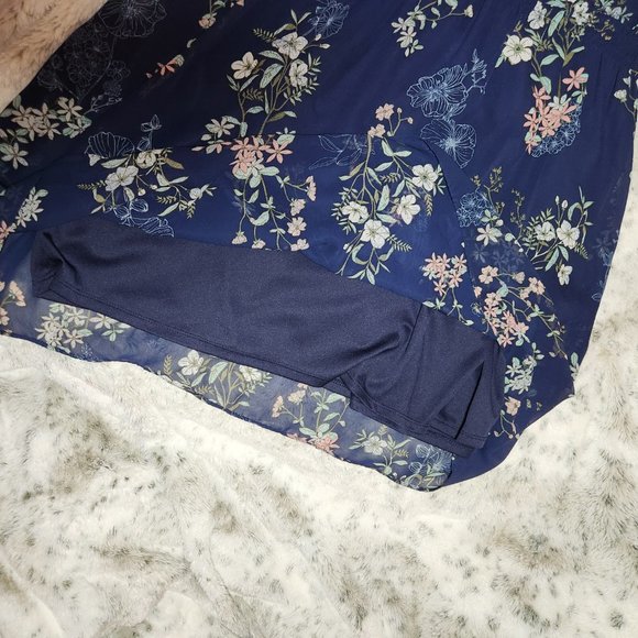 Maurices Navy Blue Floral (off shoulder-choice) Chiffon 3/4 sleeve dress XXL EUC - Picture 4 of 10